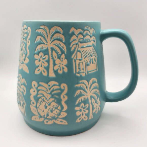 Opalhouse Blue Ceramic Mug Tropical Design Huts Pineapples Palms 24oz Tiki - Picture 1 of 9